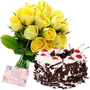 Yellow Roses, Cake n Greeting Card